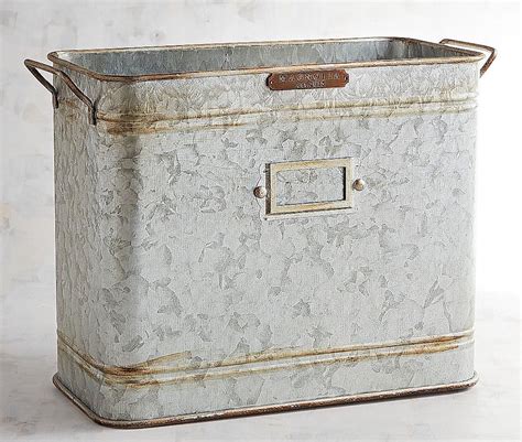 rustic galvanized metal storage box with wooden lid|galvanized storage containers with lids.